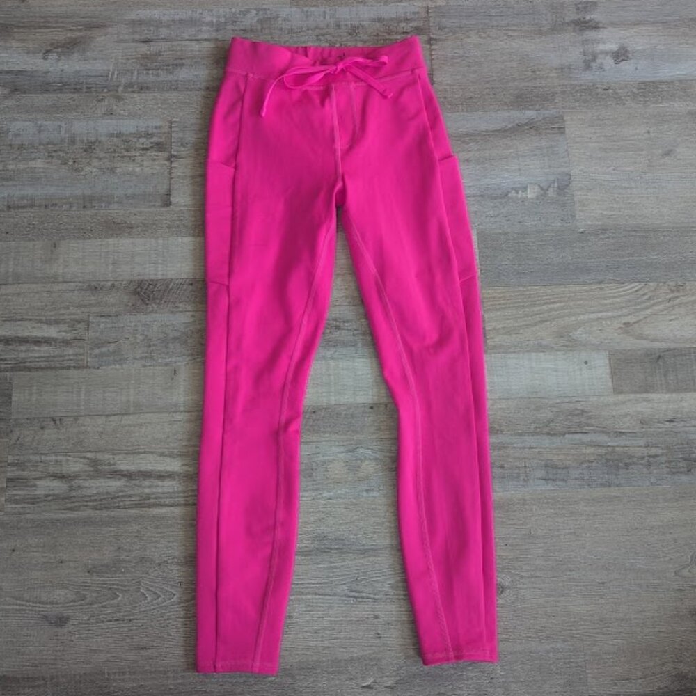 Alo Yoga High-Waist Checkpoint Leggings | Hot Pink Pockets & Drawstring | XXS